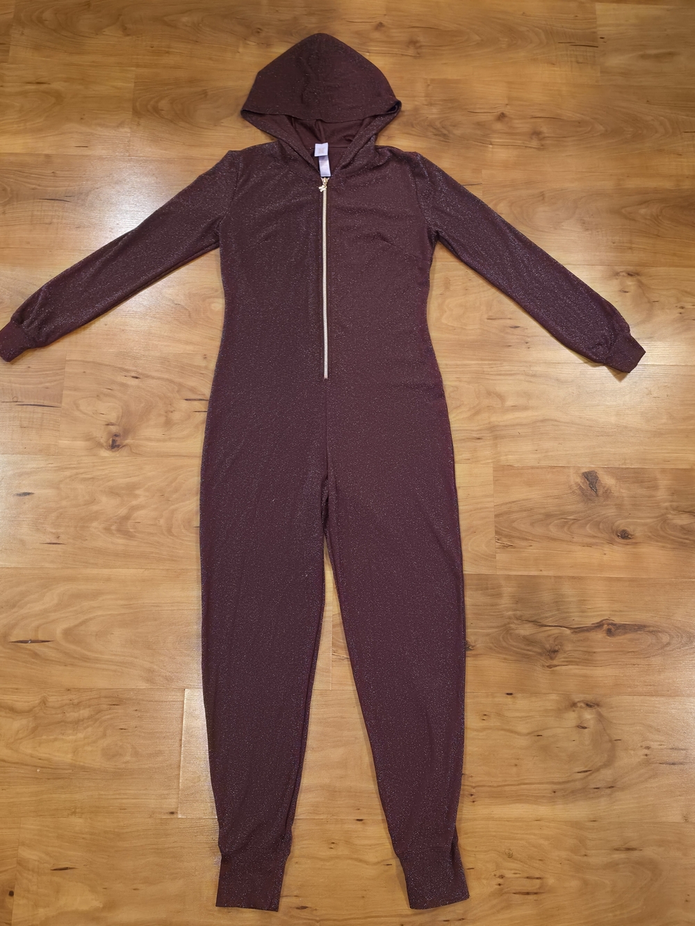 Savage X Fenty Sparkle Hooded Jumpsuit in Burgundy Sz S
